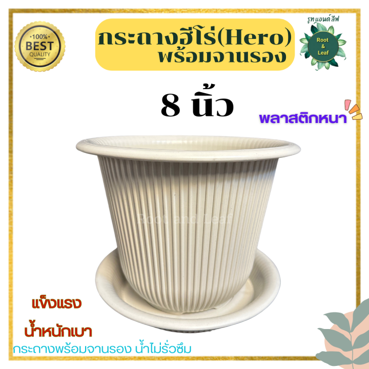 กระถางฮีโร่ขนาด 8 นิ้ว พร้อมจานรอง ดีไซน์มินิมอล