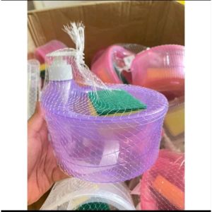 Tempat Sabun Bulat 1000ml + Spons Cuci Piring (2in1) Dispenser Sabun Cair Botol Soap Pump Wadah Sunlight Viral MR.DIY Unik - BACC