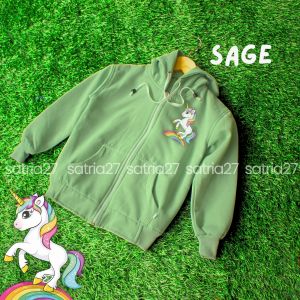 Jaket Hoodie Zipper Anak Perempuan 2-12 Tahun Gambar Unicorn Bahan Fleece