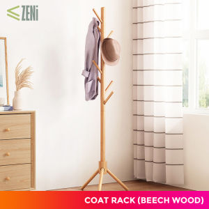 ZENi Wooden Coat Rack | BEECH WOOD Contemporary Standing Clothes Hanger and Coat Rack