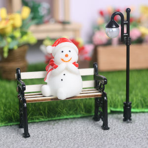 YAFEN 2Pcs set 1:12 Dollhouse Miniature Wooden Park Bench Street Lamp Suit Fairy Garden Ornaments Outdoor Furniture Model Decor Toys