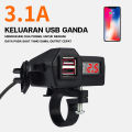 AUTOFun Motorcycle Digital Voltmeter Charger Motor Cas HP Motor 2 USB 3.1A 10-24V Universal Dual USB Charger +Voltmeter. 