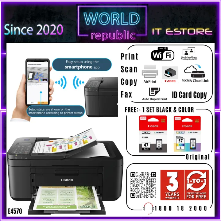 Canon Printer Wireless PIXMA E4570 - Print Scan Copy Fax WiFi - PG47 CL57s CL57 - Duplex Print - Auto Document Feeder - PG-47 CL-57s CL-57