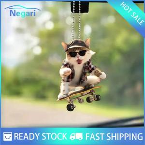 NG Motor✨ COD ✨ Car Creative Acrylic Flat 2D Cool Skateboarding Cat Pendant Auto Interior Car Pendant Interior Rearview Mirrors Ornament Car Decora