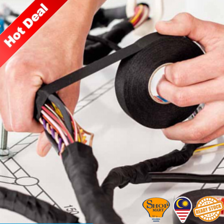 15meter Self Adhesive Wire Tape Wiring Tape Black Fabric Cloth Harness Heat Proof Wire Tape