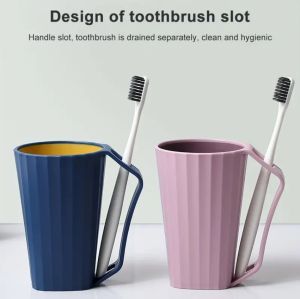**2025 NEW** * 2 Pcs Toothpaste Cup Brush Cup Bathroom Cup Gargle Cup Simplified Stylish Ultra Lightweight Mildew Proof Brush Water Splits Unbreakable Plastic Handle Handle Portable Toiletries 2 Keping Cawan Ubat Gigi Cawan Berus 牙刷杯