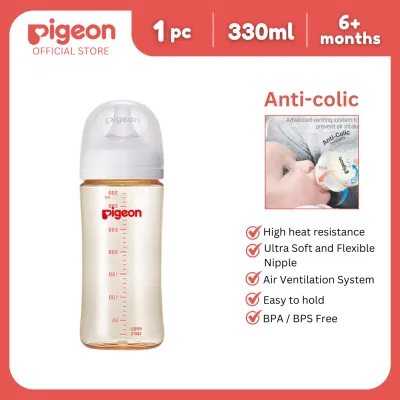 Pigeon Official - New and Improved Wide Neck PPSU Feeding Bottle 330ml 1pc Size L Y-Cut Nipple for 6+ Months Babies Anti Colic No Nipple Confusion AVS System Latch On Line BPA Free Ultra Soft Flexible Nipples Japan No. 1 Brand