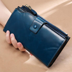 BANYANU Dompet Wanita 100% Cow Genuine Leather Purse Zipper Clutch Bag Ladies Card Holder Wallet for Women