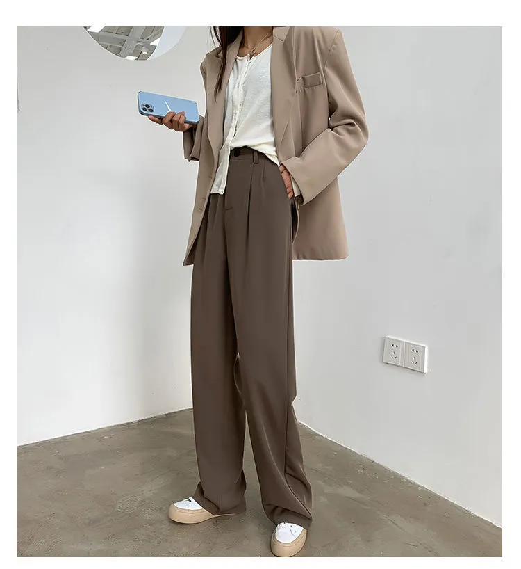Suit pants for women korean style high waist casual loose straight wide leg  trousers