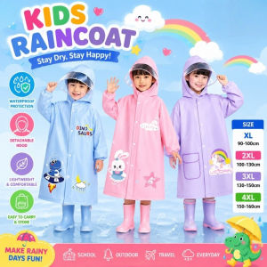 High Quality Kids Cartoon Raincoat with Backpack Cover Full Body Hooded Universal Raincoat