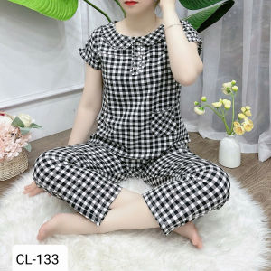 QUẦN ÁO NỮ MẶC NHÀ [BUNNYSKY] CHẤT LIỆU THÔ KẺ LÔNG VÀ LỤA MỀM MẪU TAY CỘC QUẦN DÀI HỌA TIẾT KẺ CARO FOM DÁNG ĐẸP