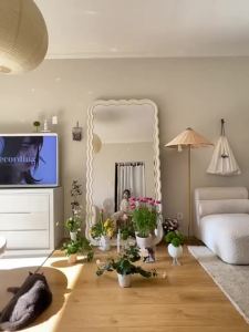 LZ- Wave Floor Mirror Dressing Mirror Wall Mounted Ultra White Full-length Mirror