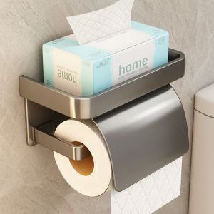 LITUILI MALL Punch-free Toilet Paper Holder Baffle Design Wall-mounted Bathroom Tissue Self Multi-functional Space Saving 2-in-1 Paper Roll Rack Home