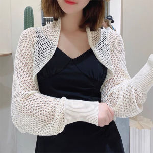 Christmas gift 【AYLMER】 Summer Women Solid Color Hollow Out Long Sleeve Sunscreen Loose Knitted Cardigan