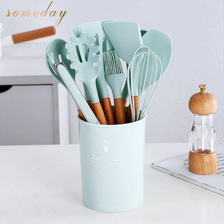 freemarketshop%20New%2012%20Pcs%20Wooden%20+%20Silicone%20Kitchen%20Utensils%20/%20Cooking%20Tools%20Set%20Kitchen%20Cooking%20Tools%20Stand%20Kitchenware%20Spatula%20Silicone%20Kitchen%20Utensils%20Set%20With%20Wooden%20Handles%20Heat%20Resistant%20-30%20to%20230%20C.%20-%20Image%209