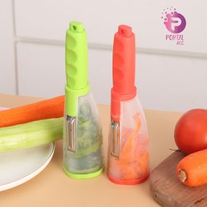 PA RT74 pengupas kulit buah sayur kentang wortel dengan tabung penyimpanan kulit kupasan anti berantakan