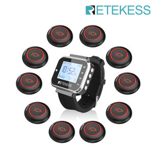 Retekess TD110 Smart Caregiver PagerRestaurant Pager SystemAlarm Clock1 Watch Receiver10 Call Buttons for RestaurantClinicHospitalNursing HomeBarbecue Shop