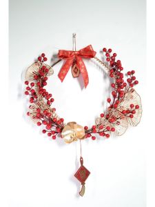 Vòng Hoa Đào Treo Cửa Trang Trí Tết Decor Đón Xuân -Tặng kèm đèn QT963