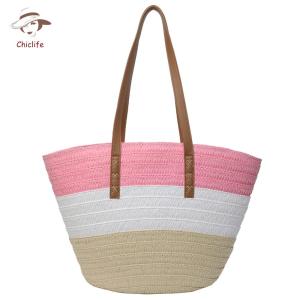 กระเป๋าถือฤดูร้อนผ้าทอ11ริ้วพร้อมซิปปิดกระเป๋าโท้ทลำลองกระเป๋าสะพายไหล่ผู้ชายวันหยุดสำหรับผู้หญิงวันหยุดพักผ่อนกลางแจ้ง