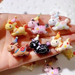FFBH 10Pcs Cartoon DIY Resin Accessories Flatback Cute Cartoon Running Pony Embellishments Phone Cases Keychain Accessories Q8H3K