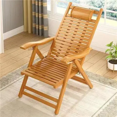 Bamboo lounge chair folding chair adult nap chair balcony lazy chair lunch break chair home rocking chair seaside balcony chair 竹制躺椅