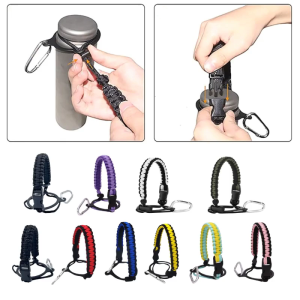 Water Bottle Holder Paracord Handle Carrying Lanyard Strap Water Bottle Carriers with Rings Carabiner for Water Bottle