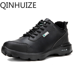 QINHUIZE Work safety shoes mens winter plus velvet warm steel-toed shoes waterproof electrician insulation electric welding site safety boots
