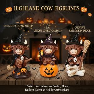 MAOMEI Độc đáo Tượng bò cao nguyên Nhà nông thôn Tay nghề thủ công tỉ mỉ Trang trí Halloween Quà tặng dịp lễ Đáng yêu Đồ trang trí hình con bò làm từ nhựa. Các bữa tiệc Halloween
