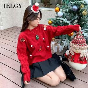 IELGY เสื้อสเวตเตอร์แนวคริสต์มาสเหมือนกันหมดรอบคอหลวมของผู้หญิง