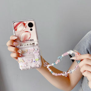 For 2026 Samsung Z Flip 8 Z Flip 7 Z Flip 6 Z Flip 5 4 3 Case Folding screen mobile phone case painted cartoon cute kuromi three-piece PC hard case With hinge With bracelet pendant