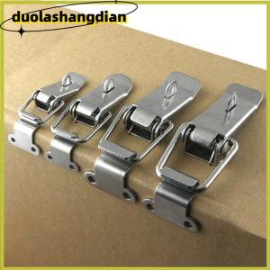 [Duola] ที่หนีบสลักล็อกแบบดึงเข้าสปริงทำจากสแตนเลสสีเงินสลักล็อคหัวเข็มขัดแบบปากเป็ด90องศา