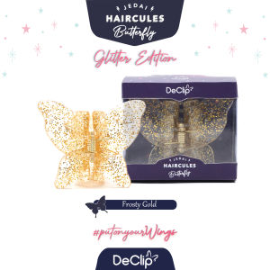 DeClip Jedai Butterfly Haircules Jepit Kupu Gigi 4 Ukuran 45cm Warna Frosty Gold Glitter