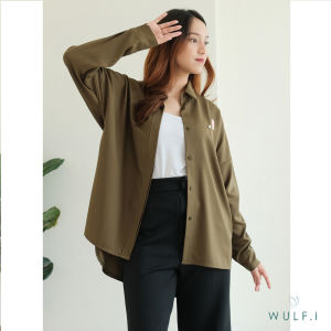 Wulfi Atasan Kemeja Boxy Shirt Army Untuk Kasual Kerja Kantor Lengan Panjang