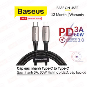 Cáp sạc nhanh & truyền Data Baseus Water Drop-Shaped Lamp C to C (3A 20V 60W Power Delivery QC3.0 Quick Charge)