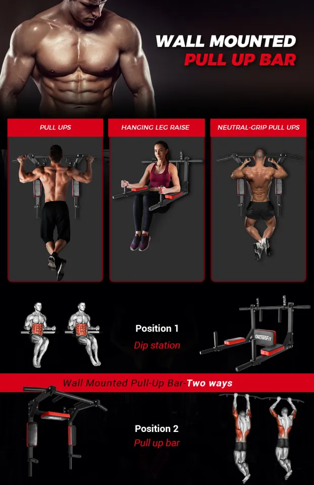 OneTwoFit Multifunctional Wall-mounted Pull-up Bar Mandibular Bar  Fitness Dipping Rack Training Equipment Heavy Duty Wall Horizontal Bar  Suitable