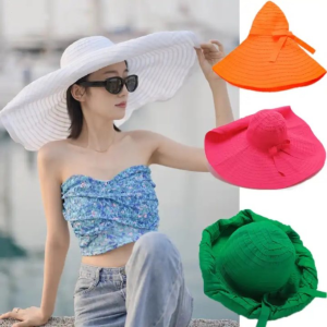 NTNKC Bowknot DIY Moldable Wide Brim Hat UV Anti Sunscreen Women Sun Hat Simple Breathable Plastic Bucket Hat Famale