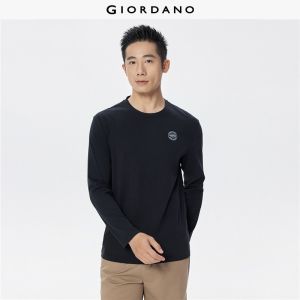 Giordano Beau Monde Men Letter embroidery long sleeve tee Free Shipping 13026860