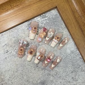 Medium-length and Short Trapezoidal Artificial Nails Cute Capybara Decorations Fake Nails Reusable and Removable Nails [with tool kit]