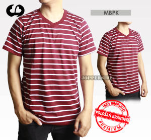Jopperside kaos salur sandwash oblong polos V neck sandwash vintage efek bercak washing pria tv1