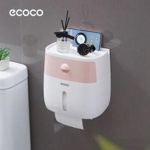 Ecoco Double Layer Tissue Box Wall Mount Toilet Paper Holder Shelf Waterproof Roll Paper Storage Box