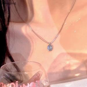 【ZP】Cute Simple Retro Oval Aquamarine Pendant Necklace For Women Girls Luxury Snake Chain Necklace Fashion Temperament Jewelry Gifts