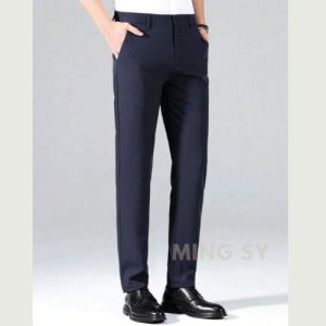 Men Solid Slant Pocket Suit Pants Navy Blue