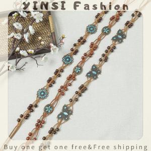 YINSI Bohemian Style Butterfly Water Woven Ethnic Style Wooden Bead Womens Belt Casual Vacation Style Waist Rope