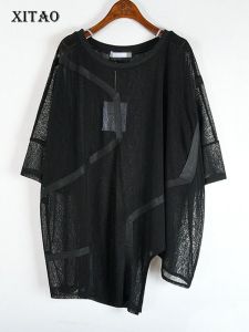 XITAO Irregular Loose T-shirt Casual Women Solid Color All-match O-neck Asymmetric Patchwork Temperament Top