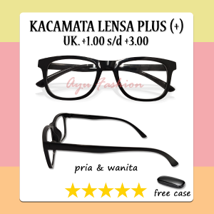 Kacamata Rabun Dekat Plus +1.00 sampai +3.00 Untuk Pria Wanita Frame Kotak Hitam Lensa Bening Frame Ringan Kokoh FREE CASE