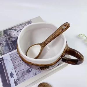 Retro hand-kneaded irregular ceramic mug coconut cup coffee cup oatmeal breakfast water cup.