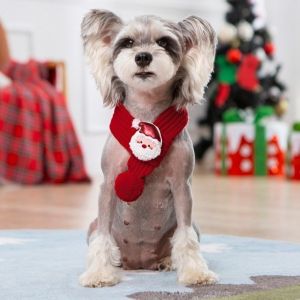 FWFHTP Giáng sinh Khăn len đan cho chó Ấm áp Ông già Noel Khăn quàng cổ cho chó Dễ thương Có thể điều chỉnh Khăn giữ ấm cổ cho thú cưng dành cho chó nhỏ