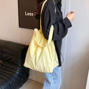 COLOO Solid Color Drawstring Tote Bag Washable Reusable Canvas Handbag Fashion Environment-Friendly Shopping Bag Ladies