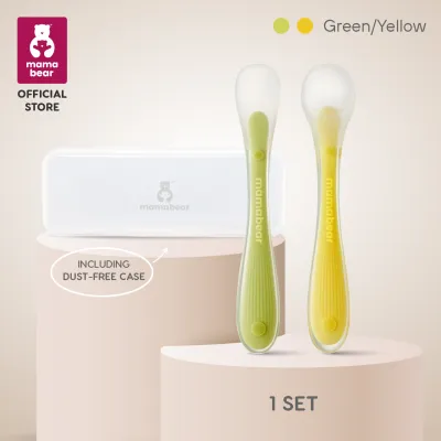Mamabear Newborn Food-Grade Silicone Feeding Spoon 2PCS with Container BPA-FREE Extra Soften