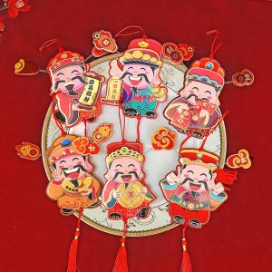 Vision 6Pcs Spring Festival Hanging Pendants With Tassel God of Wealth Refrigerator Sticker Fortune Tree Decoration CNY Pendant Potted Decoration